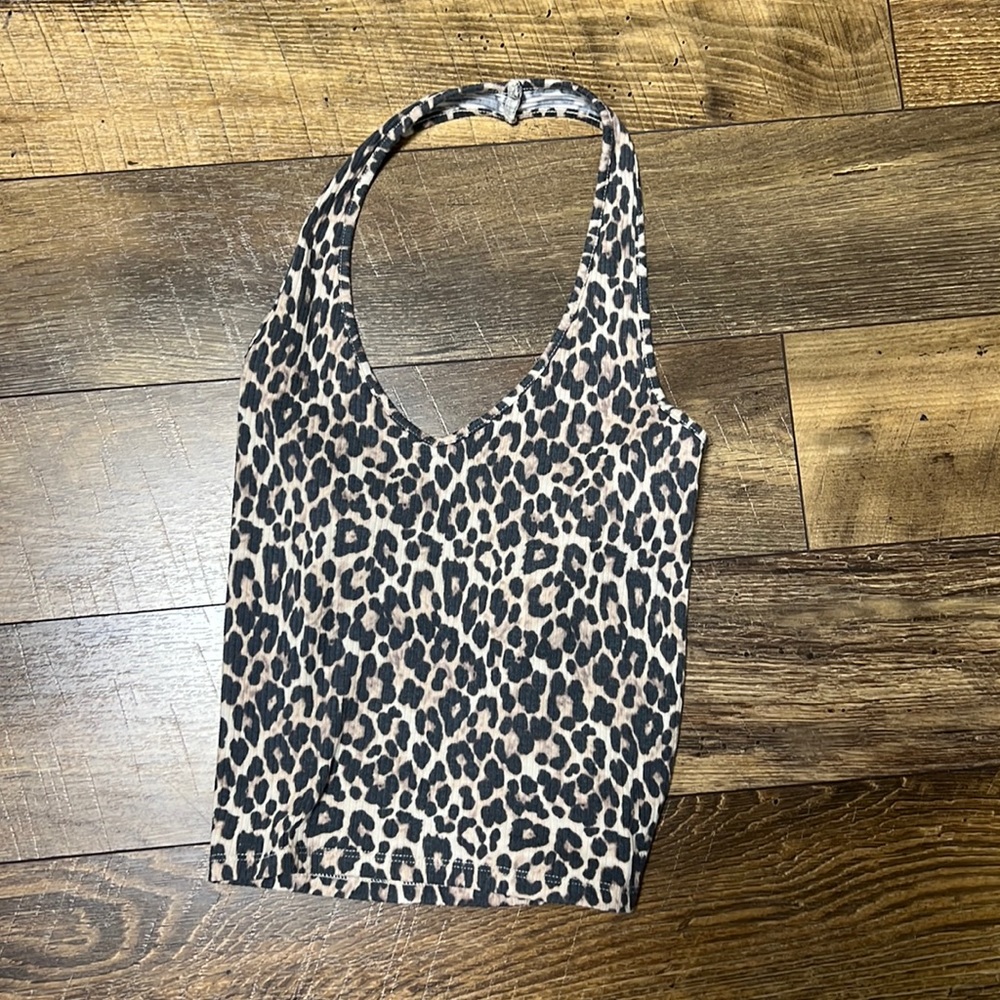 American eagle cheetah print halter tank top slightly cropped